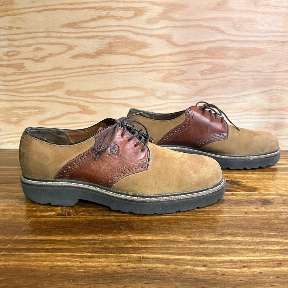 Tommy Hilfiger Oxford Saddle Shoes Mens 11 Brown Leather Suede Wingtip Lug Sole